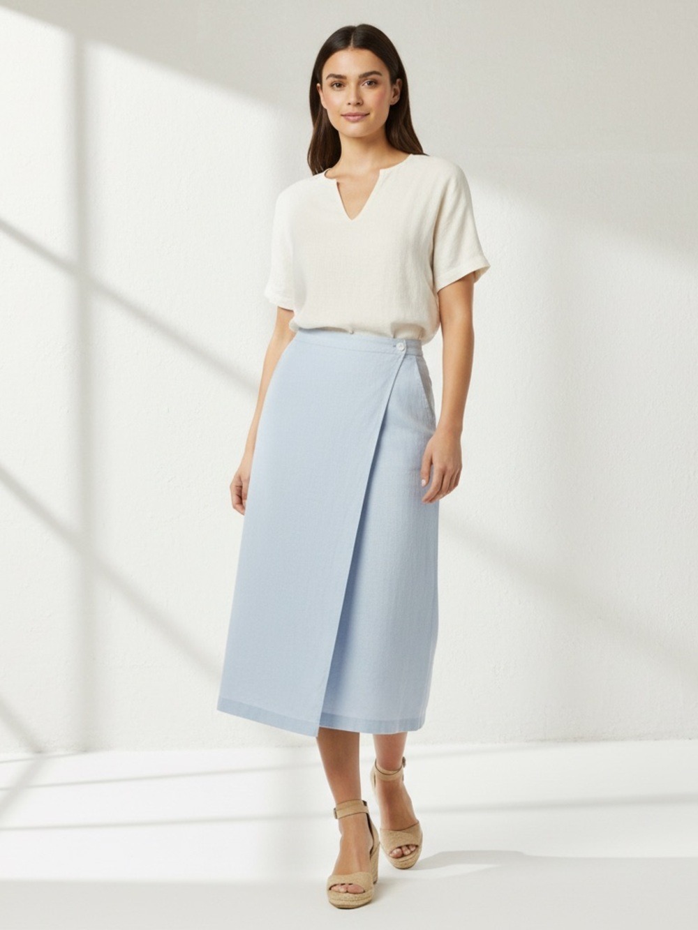 Joie 100% Linen Blue Wrap Maxi Skirt Sz L Coastal Grandmother Quiet Luxury Midi